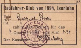 Mitgliedskarte - Radfahrer Club Iserlohn 1894